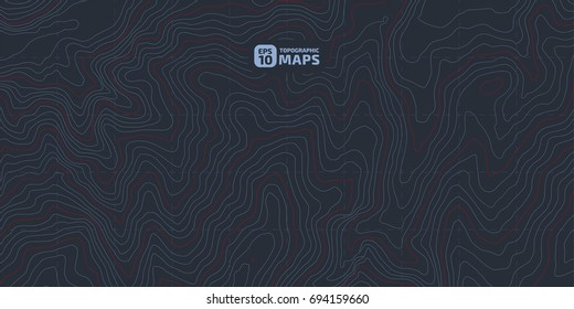 Stylized height of a topographic contour in lines and contours. Dark blue Background. Concept of a conditional geography scheme and the terrain path. Vector illustration