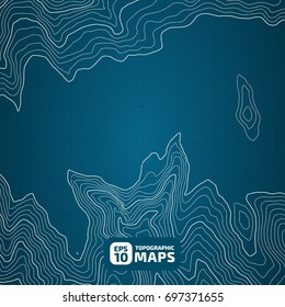 The stylized height of the topographic contour in lines and contours. Blue Background. The concept of a conditional geography scheme and the terran ipath. Vector illustration
