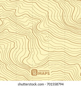 The stylized height of the topographic contour in lines and contours. Yellow Background. The concept of a conditional geography scheme and the terran ipath. Vector illustration