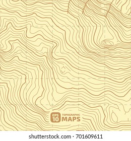 The stylized height of the topographic contour in lines and contours. Yellow Background. The concept of a conditional geography scheme and the terra path. Vector illustration.