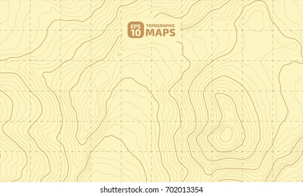 The stylized height of the topographic contour in lines and contours. Yellow Background. The concept of a conditional geography scheme and the terrain path. Vector illustration