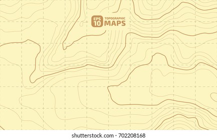 The stylized height of the topographic contour in lines and contours. Yellow Background. The concept of a conditional geography scheme and the terrain path. Vector illustration