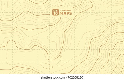 The stylized height of the topographic contour in lines and contours. Yellow Background. The concept of a conditional geography scheme and the terrain path. Vector illustration