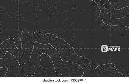 The stylized height of the topographic contour in lines and contours. The concept of a conditional geography scheme and the terrain path. Vector illustration.