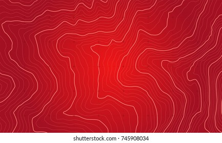The stylized height of the topographic contour in lines and contours. The concept of a conditional geography scheme and the terrain path. Vector illustration.