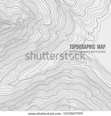 The stylized height of the topographic contour in lines and contours. The concept of a conditional geography scheme and the terrain path. Vector illustration.