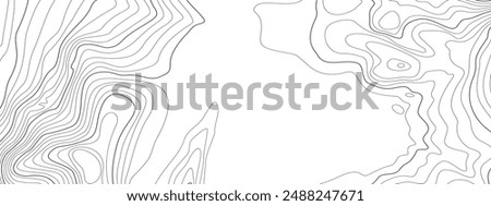 The stylized height of the topographic contour in lines and contours. The concept of a conditional geography scheme and the terrain path. Black lines on white canvas. Vector illustration.