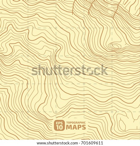 The stylized height of the topographic contour in lines and contours. Yellow Background. The concept of a conditional geography scheme and the terra path. Vector illustration.