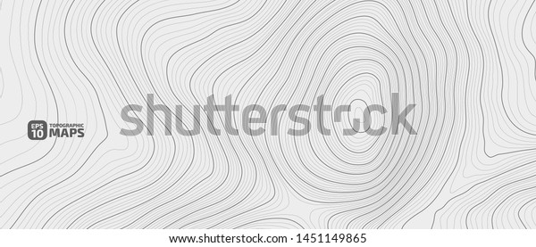 The\
stylized height of the topographic contour in lines and contours.\
The concept of a conditional geography scheme and the terrain path.\
Black on Gray. Ultra wide size. Vector\
illustration.