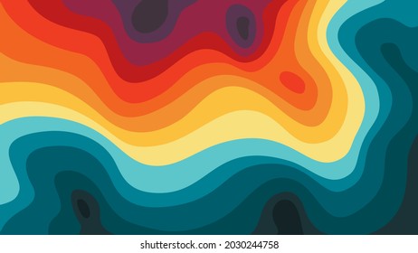 The stylized height of the topographic contour map in lines, contours. Iridescent play of color of water and land. Concept of a conditional geography scheme and the terrain path. Vector illustration.