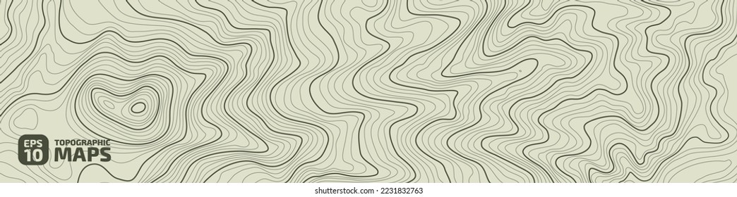 Stilvolle topographische Höhenkonturkarte in Konturen. Abstrakter Hintergrund. Digitale Kopie Erde Raum. Konzept eines bedingten geografischen Schemas, Geländeweg. Dunkelbraun auf Beige. Vektorgrafik