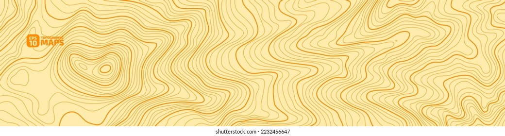 Stylized height topographic contour map in contours. Abstract background. Digital copy earth space. Concept of a conditional geography scheme, terrain path. Orange on Yellow. Vector illustration