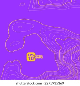 Stylized height topographic contour map in contours. Abstract background. Digital copy earth space. Concept of a conditional geography scheme, terrain path. Yellow on Dark Blue. Vector illustration