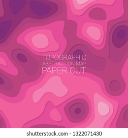 Stylized height of topographic contour in the style of paper cutting. The concept of conditional geographic patterns and terrain. Abstract background. Vector illustration