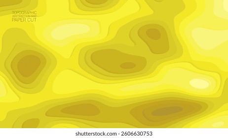 Stylized height of topographic contour in the style of paper cutting. Yellow colors.The concept of conditional geographic patterns and terrain. abstract background. Wide size. Vector illustration