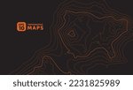 The stylized height of the topographic map contour in lines and contours. The concept of a conditional geography scheme and the terrain path. Orange on black. Wide size. Vector illustration.
