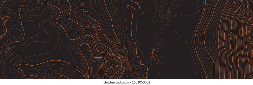 The stylized height of the topographic map contour in lines and contours. The concept of a conditional geography scheme and the terrain path. Orange on black. Ultra wide size. Vector illustration. - Shutterstock ID 1651053082