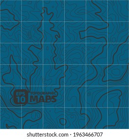 The stylized height of the topographic map contour in lines and contours. Marine watershed. The concept of a conditional geography scheme and the water path. Vector illustration.