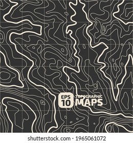 The stylized height of the topographic map contour in lines and contours. Marine watershed. The concept of a conditional geography scheme and the water path. Square size. Vector illustration.