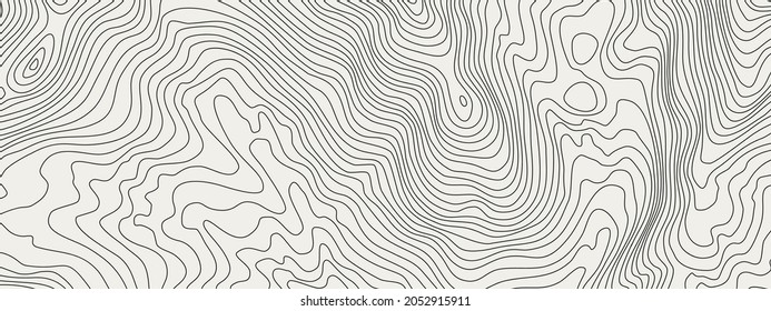 Stylized height of the topographic map contour in lines and contours. Black and white colors. The concept of a conditional geography scheme and the terrain path. Ultra Wide Size. Vector illustration.