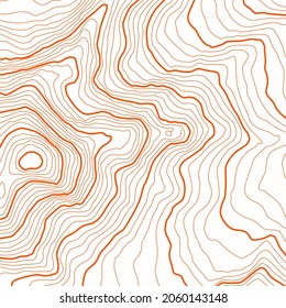 Stylized height of the topographic map contour in lines. Orange and white colors. Plot mapping. Concept of a conditional geography scheme and the terrain path. Isolated object. Vector illustration.