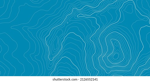 La altura estilizada del contorno del mapa topográfico en líneas y contornos. Cuenca marina. El concepto de geografía condicional y el recorrido por el agua. Ilustración vectorial.