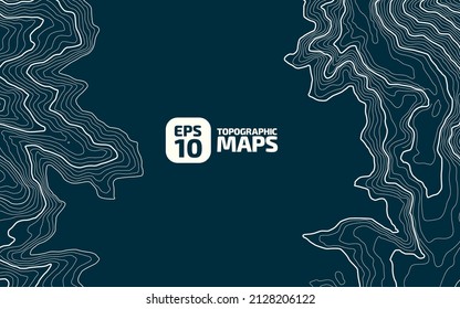 Stilisierte Höhe der topographischen Kartenkontur in Linien und Hub. Wasserscheide. Meerenge. Das Konzept einer bedingten Geografie und der Wasserweg. Vektorgrafik.