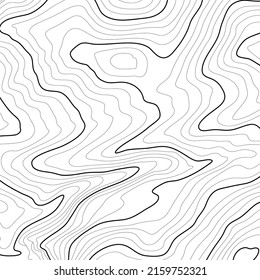The stylized height of the topographic map contour in lines and slim contours. Black on white. Concept of a conditional geography scheme and the terrain path, earth. Vector illustration.