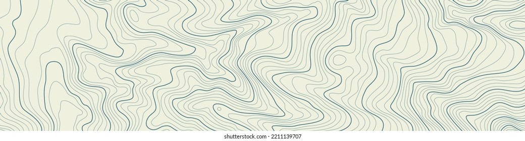 The stylized height of the topographic map contour in lines and contours. The concept of a conditional geography scheme and the terrain path. Green on yellow. Ultra wide size. Vector illustration.