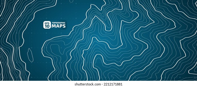 La altura estilizada del contorno del mapa topográfico en líneas y contornos. Cuenca marina. El concepto de geografía condicional y el recorrido por el agua. De tamaño ultraamplio. Ilustración vectorial.