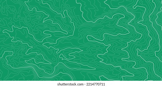 Stylized height of the topographic map contour in lines and contours. White on green colors. The concept of a conditional geography scheme and the terrain path. Ultra Wide Size. Vector illustration.