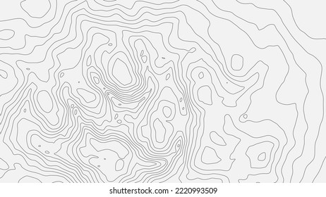 The stylized height of the topographic map contour in lines and contours. Black on gray. The concept of a conditional geography scheme and the terrain path. Wide Size. Vector illustration.