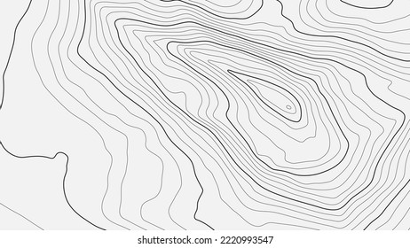 The stylized height of the topographic map contour in lines and contours. Black on gray. The concept of a conditional geography scheme and the terrain path. Wide Size. Vector illustration.