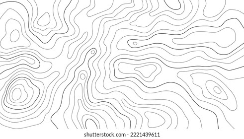 The stylized height of the topographic map contour in lines and contours. Black on gray. The concept of a conditional geography scheme and the terrain path. Wide Size. Vector illustration.