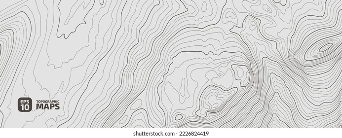 The stylized height of the topographic map contour in lines and contours. Brown on gray colors. Concept of a conditional geography scheme and the terrain path. Ultra wide size. Vector Illustration.
