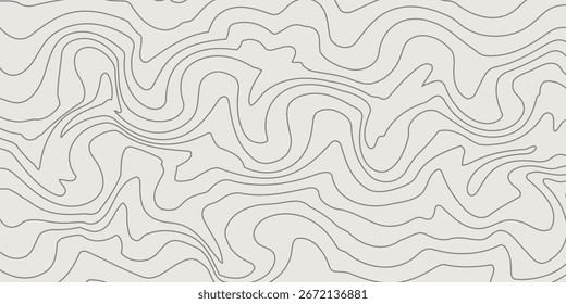 A altura estilizada do contorno do mapa topográfico em linhas e contornos. Preto sobre cinza. O conceito de um esquema geográfico condicional e o caminho do terreno. Tamanho Grande. Ilustração vetorial.