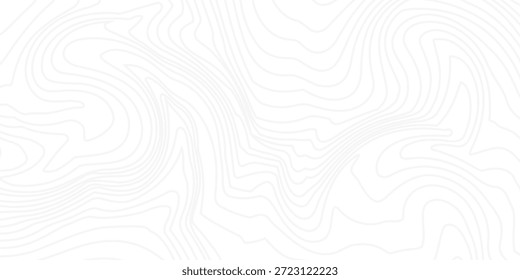 La altura estilizada del contorno del mapa topográfico en líneas y contornos. Negro sobre gris. El concepto de un esquema de geografía condicional y el camino del terreno. Tamaño amplio. Ilustración vectorial.