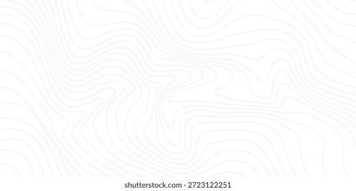 La altura estilizada del contorno del mapa topográfico en líneas y contornos. Negro sobre gris. El concepto de un esquema de geografía condicional y el camino del terreno. Tamaño amplio. Ilustración vectorial.