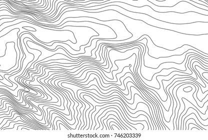 The stylized height of the topographic map contour in lines and contours. The concept of a conditional geography scheme and the terrain path. Vector illustration.