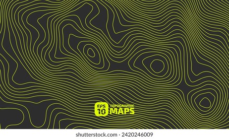 The stylized height of the topographic map in contours. The concept of a conditional geography scheme and the terrain path. Acid green lines on a dark background. Vector illustration