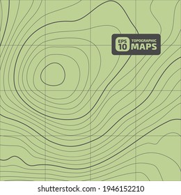 Altura estilizada del mapa topográfico. en tonos verdes en líneas y contornos. El concepto de un esquema geográfico condicional y el camino del terreno. Gran tamaño. Ilustración vectorial.