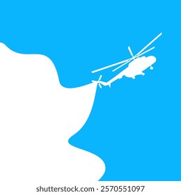 Stylized helicopter icon in vector form, featuring blue line fills for aviation branding and transport logos. blue helicopter vector image with filled details, perfect for transportation and aviation