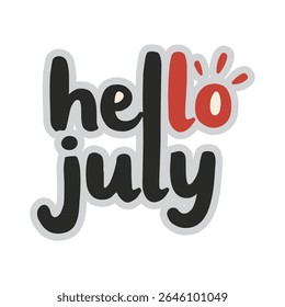 Design estilizado Hello July com cores vibrantes e tipografia criativa
