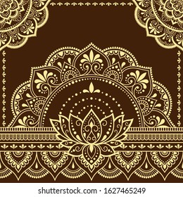 Seamless Borders Pattern Mehndi Lotus Flower Stock Vector (Royalty Free ...