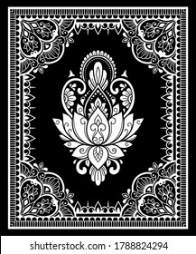 Stilisiert mit Henna Tattoo dekorative Muster für die Verzierung von Cover Buch, Notizbuch, Korb, Postkarte und Ordner. Mandala, Lotus fllower und Grenze im mehndi-Stil. Rahmen in der östlichen Tradition.