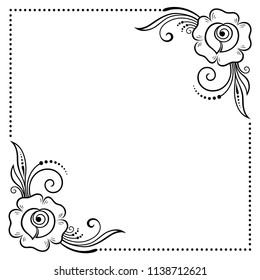 Stylized with henna tattoos decorative pattern for decorating covers for book, notebook, casket, magazine, postcard and folder. Rose flower in mehndi style. Frame in the eastern tradition.