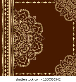 Stylized with henna tattoos decorative pattern for decorating covers for book, notebook, casket, magazine, postcard and folder. Mandala and border in mehndi style. Frame in the eastern tradition.