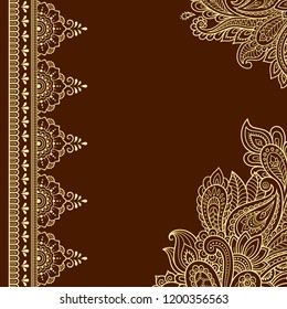 Stylized with henna tattoos decorative pattern for decorating covers for book, notebook, casket, magazine, postcard and folder. Flower and border in mehndi style. Frame in the eastern tradition.