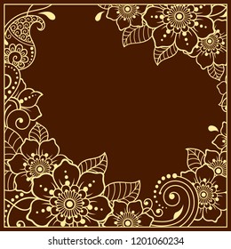 Stylized with henna tattoos decorative pattern for decorating covers for book, notebook, casket, magazine, postcard and folder. Flower in mehndi style. Frame in the eastern tradition.