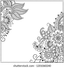 Stylized with henna tattoos decorative pattern for decorating covers for book, notebook, casket, magazine, postcard and folder. Flower in mehndi style. Frame in the eastern tradition.